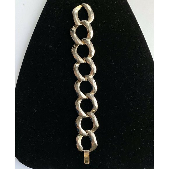 c1980’s Vintage Chunky Faceted Rings Light-Gold Tone Bracelet 8” - Picture 4 of 5